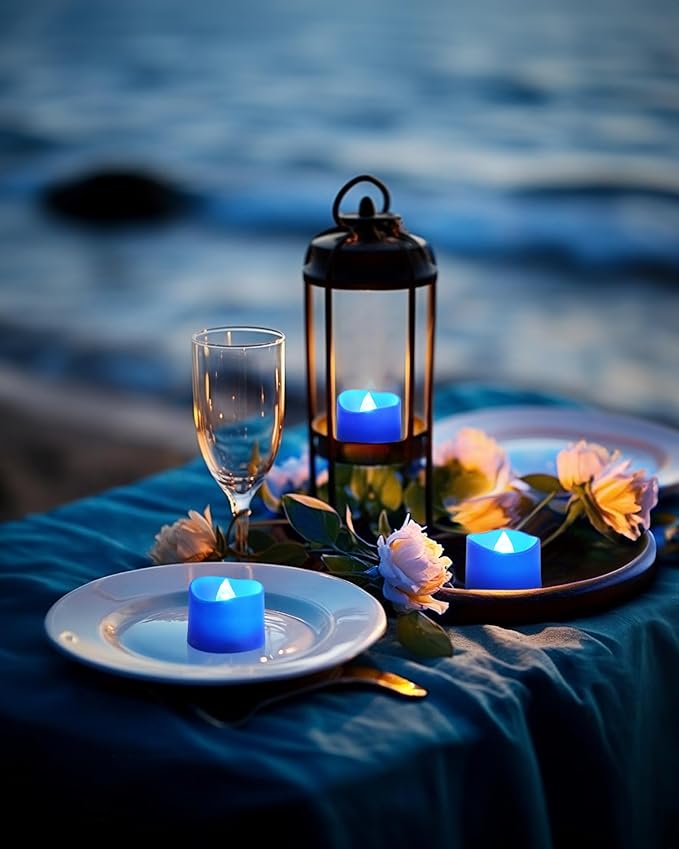 Homemory Blue Tea Lights Candles Battery Operated, 200+Hour Flameless - Image 8
