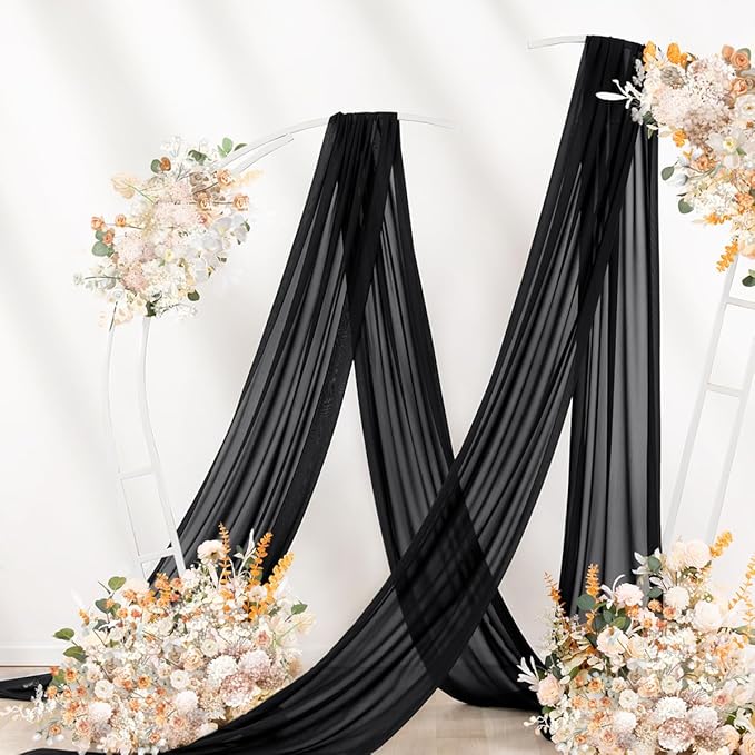 Black Wedding Arch Draping Fabric 2 Panels 29" x 20 FT Black Drapes - Image 7