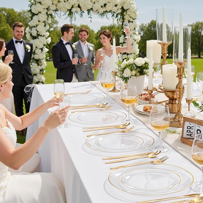 bUCLA 200PCS Clear and Gold Plastic Plates - Image 8