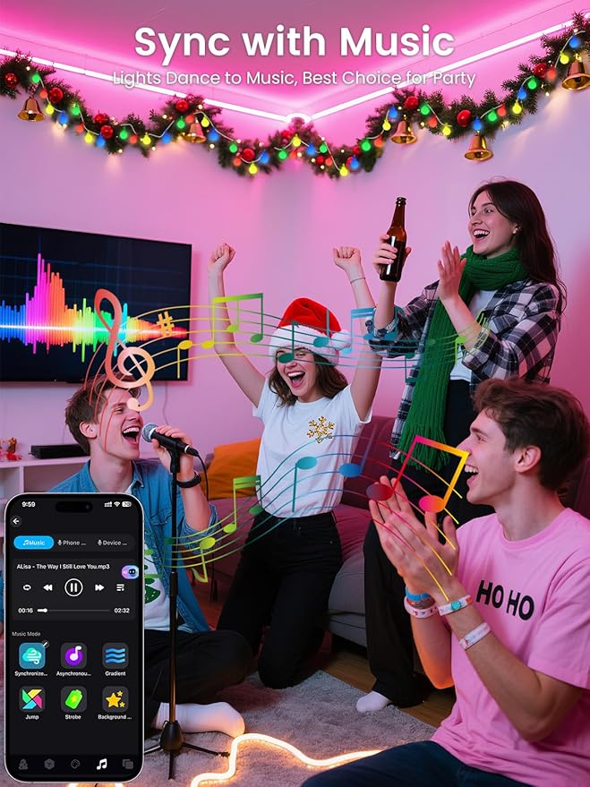 78ft Smart Color Changing Christmas Lights, 200 LED RGB Globe String Lights App - Image 7