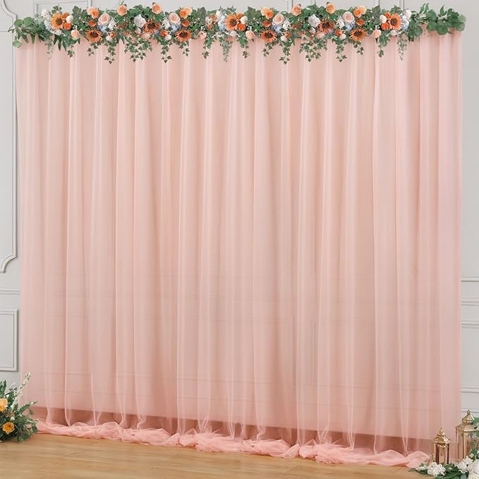 10x10ft Peach Tulle Backdrop Curtain by Partisky