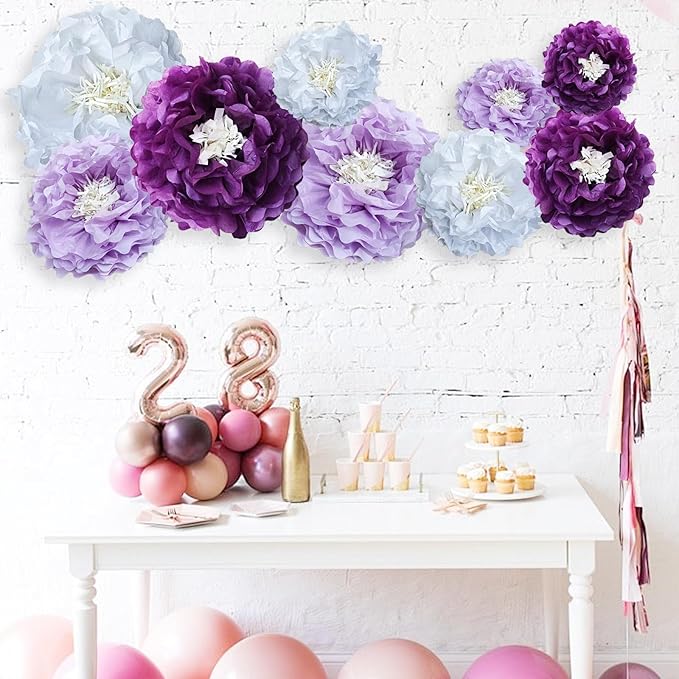 Purple Paper Flower Pom Poms Wall Decorations - Image 8