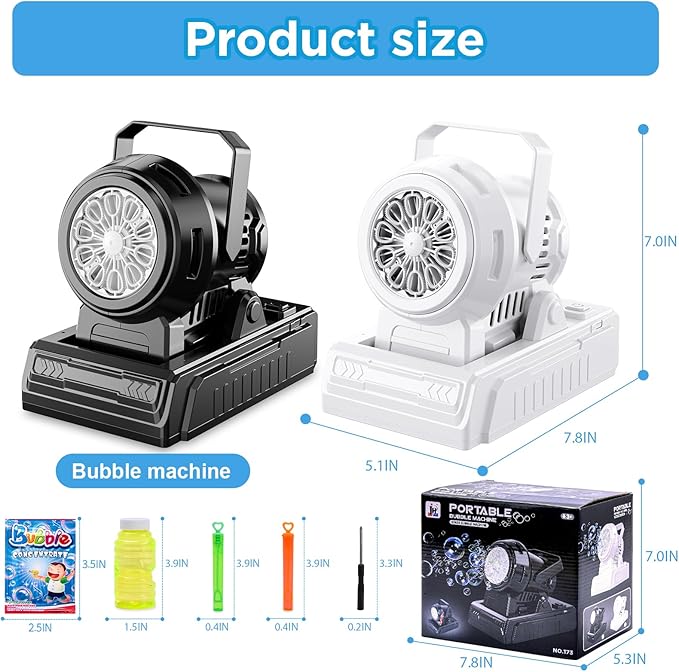 SHCKE Automatic Bubble Machine 10 Holes Bubble Blower, Plug in or Battery - Image 8