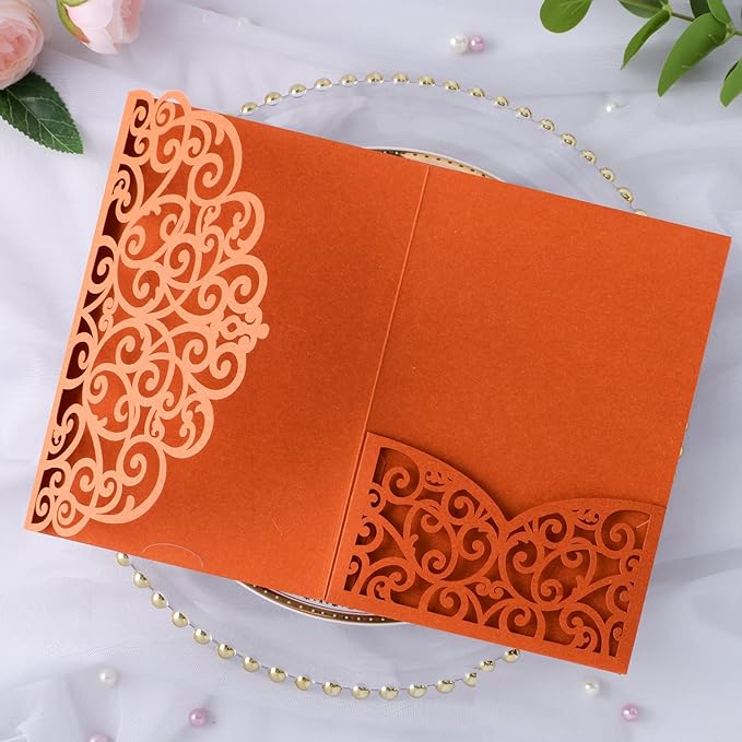 PONATIA 20 PCS Laser Cut Invitations Pockets, Terracotta Wedding Invitations - Image 4
