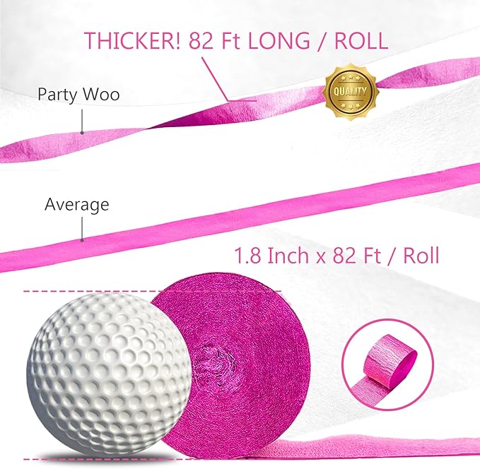 PartyWoo Crepe Paper Streamers 4 Rolls 328ft, Pack of Hot Pink and Pink Crepe - Image 4