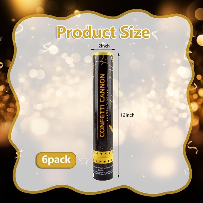 6 Pack Gold Confetti Poppers, 12 Inch Confetti Cannon Party Poppers Shooters - Image 2