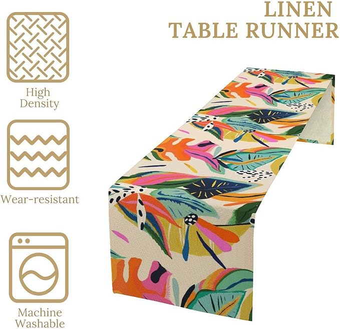 Colorful Flower Table Runner, Abstract Flower Blossom Botanical Pattern Print - Image 3