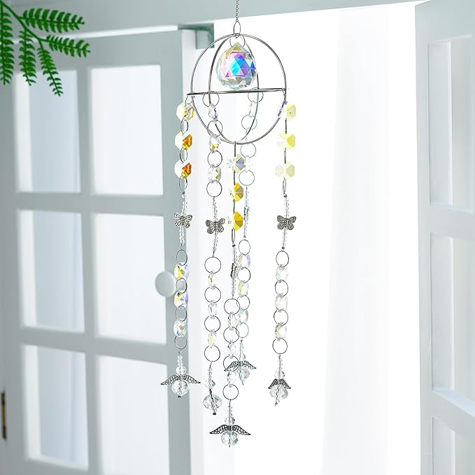 Garden Suncatcher Crystal Pendant Round Shaped Glass Prisms Beads Chain Hanging - Image 2