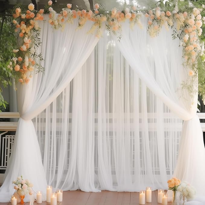 10x10 White Tulle Backdrop Curtains - Image 3