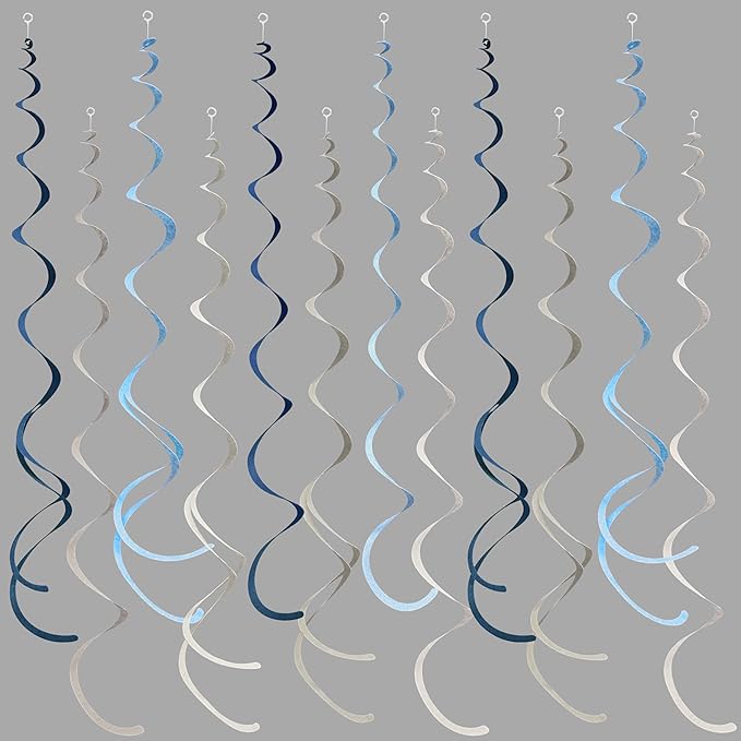 36 Pcs Dusty Blue Gray Hanging Swirl Decorations Navy Blue Grey Felt Swirl by pinkblume