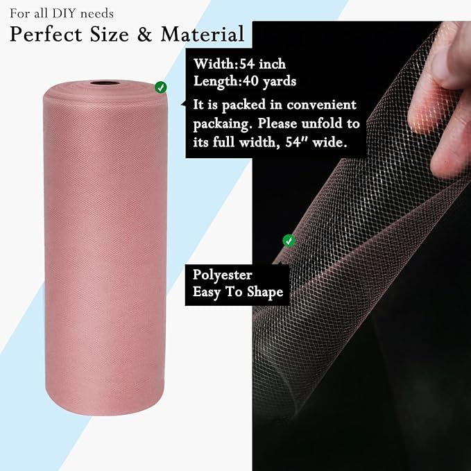 Dusty Rose Tulle Fabric Rolls 54 Inch by 40 Yards Tulle Bolt Spool - Image 2