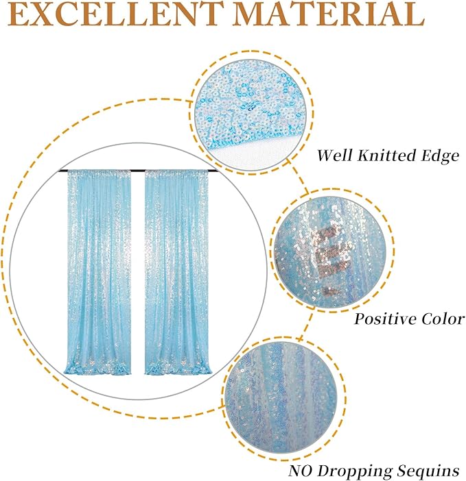 ShinyBeauty Aqua Backdrop Curtains Sequin Curtains 2 Panels 2FTx8FT Sequin - Image 5