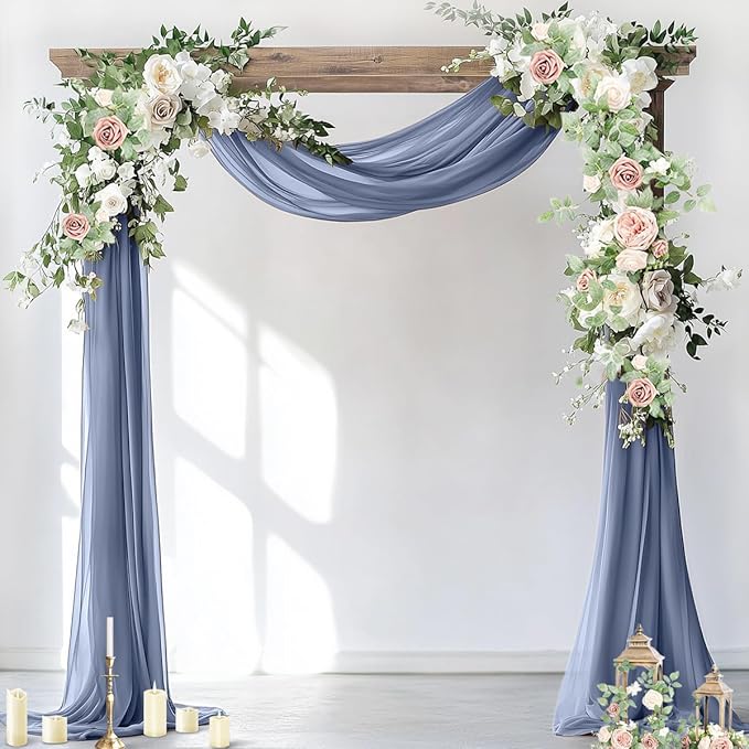 Socomi Wedding Arch Draping Fabric 3 Panels 29" x 19Ft Dusty Blue Sheer Chiffon by Socomi