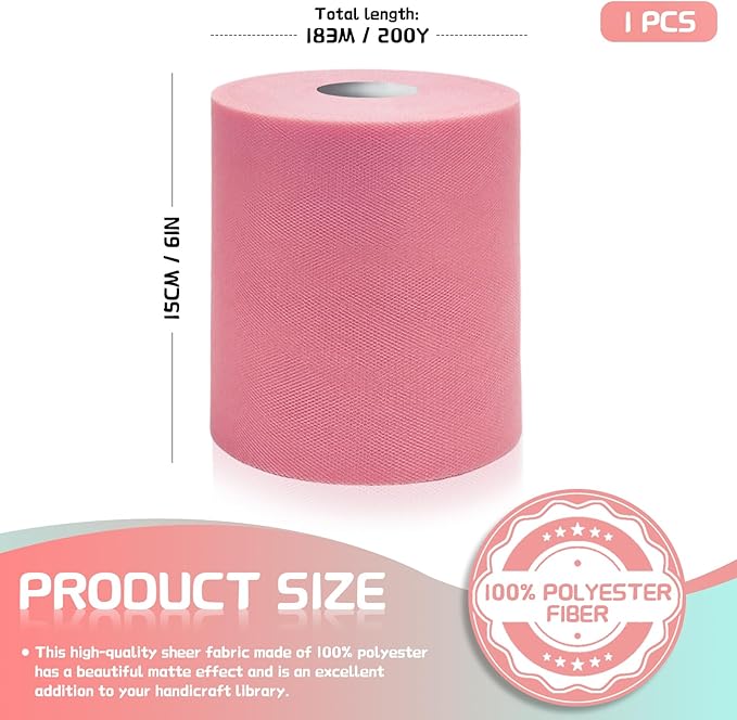 6" x 200 Yards Dusty Rose Tulle Fabric Rolls, Matte Spool Tulle Ribbon - Image 2