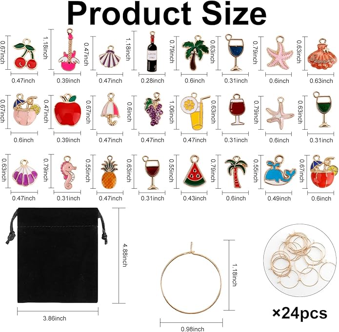 Wine Glass Charms Wine Charms for Stem Glasses Glass Markers Identifiers Tags - Image 3