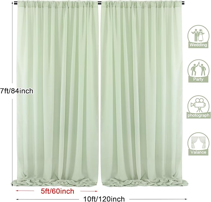 PARTISKY 10x7ft Sage Green Chiffon Backdrop Curtains, Wrinkle-Free Sheer Fabric - Image 3