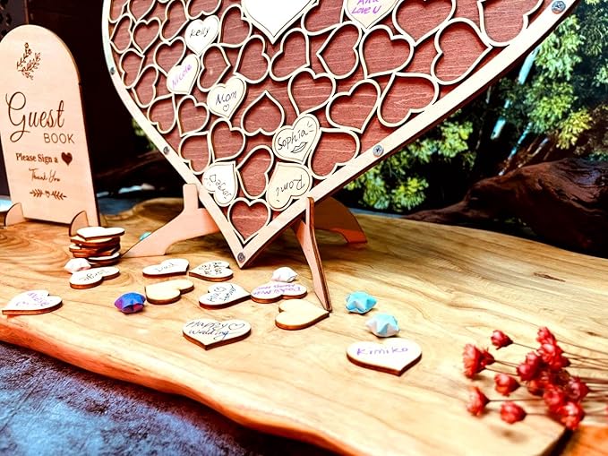 Wedding Guest Book Unique Wooden Heart Alternative GuestBook Bridal Shower - Image 9