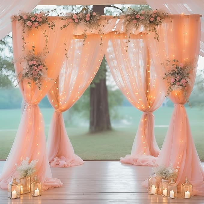 30×10ft Peach Tulle Backdrop Curtain - Image 3