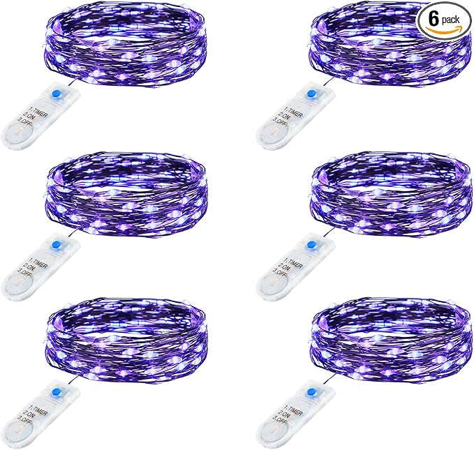 Minetom 6 Pack Purple Fairy Lights Battery Operated - 7ft 20 LED Waterproof by Minetom