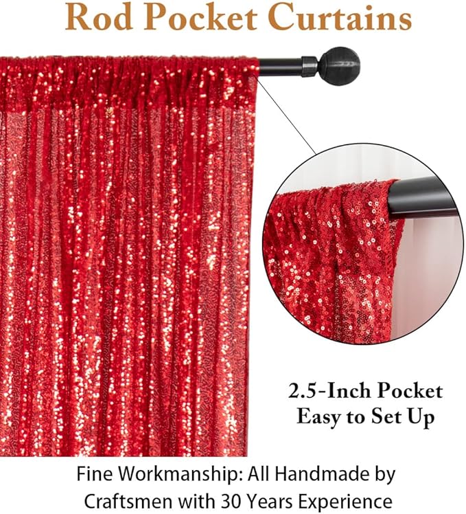 ShinyBeauty Red Sequin-Backdrop-Curtain 2Panels 5FTx10FT Glitter Wedding - Image 3