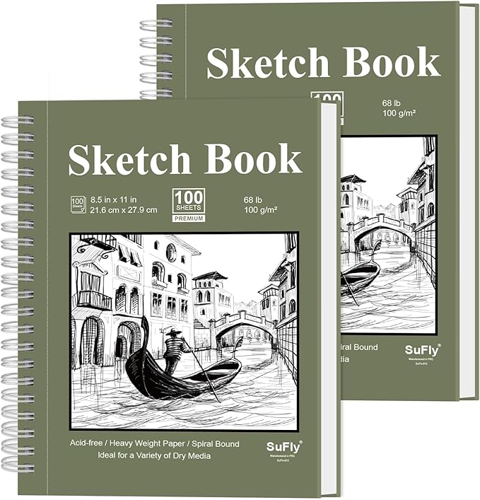Sketch Book 8.5"x11", Spiral Sketchbook Pack of 2, SuFly 200 Sheets Acid Free by SuFly