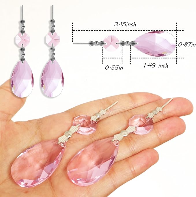 10pcs Crystal Prisms Chandelier Pink Ornament Pendants Rainbow Maker 38mm Drop - Image 4