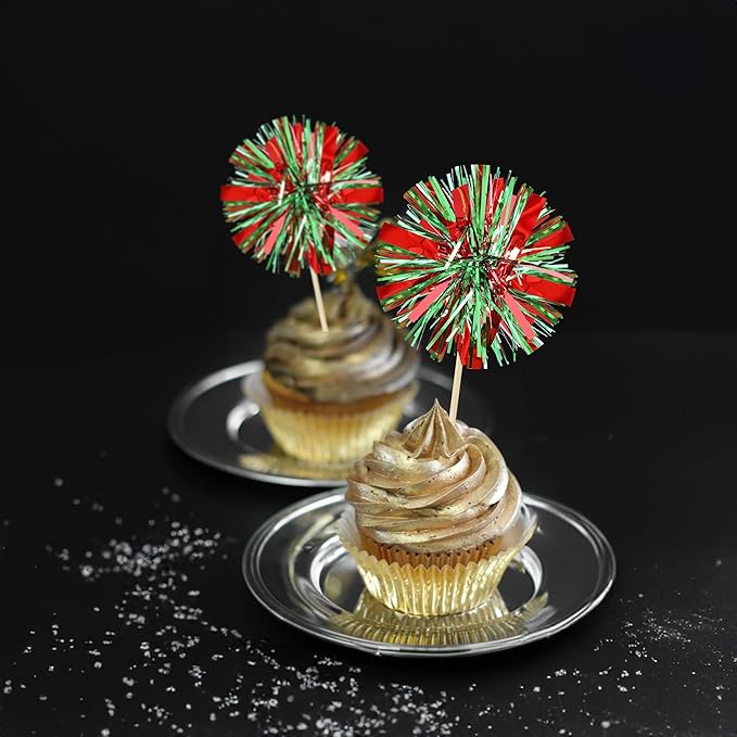 Ephlyn 30Pcs Foil Firework Cupcake Toppers Sparkle Tinsel Drink Birthday Cake - Image 6