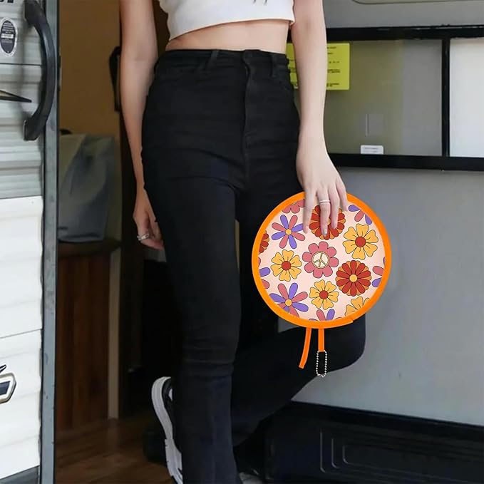 4 Styles Retro Hippie Round Foldable Hand Fan Japanese Foldable Fan Style - Image 5