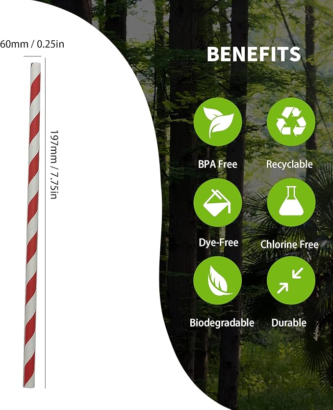 Bright Red And White Stripes Paper Drinking Straws, Biodegradable Food Grade - Image 3