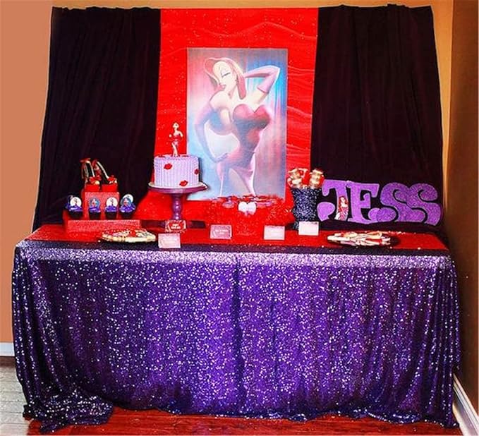 QueenDream Tablecloth 90x156 Rectangle Sequin Tablecloth Purple Wedding Table - Image 3