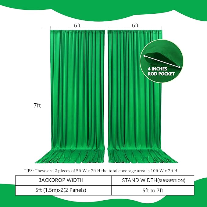 2 Panels Grass Green Backdrop Curtain, 10 x 7 Feet Background Curtains - Image 2