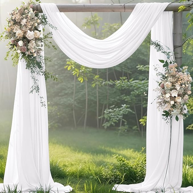 White 2 Panels Wedding Arch Draping Fabric 29" x 20Ft Sheer Drapes Outdoor - Image 4