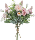 Meldel 3Pcs Rose Bouquet Pink Artificial Flowers Eucalyptus Plants Fake Silk by Meldel