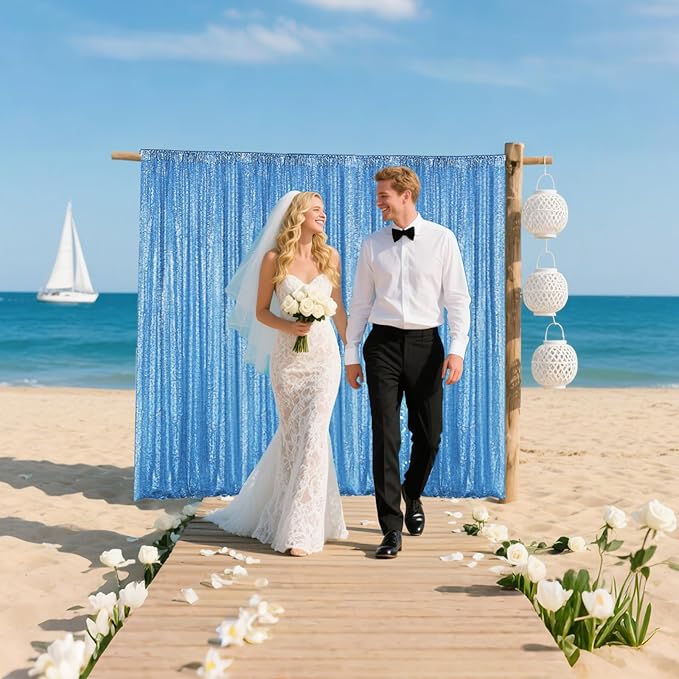 Blue Sequin Backdrop Curtain 4 Pieces 2FTx8FT Glitter Photography Backdrop - Image 3