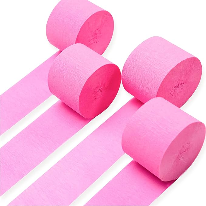 PartyWoo Crepe Paper Streamers 4 Rolls 328ft, Pack of Hot Pink Crepe Paper by PartyWoo