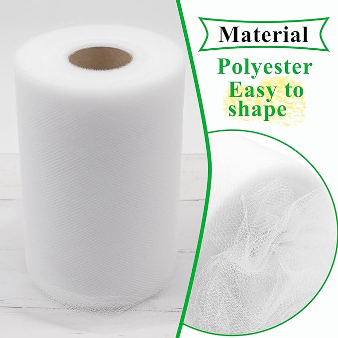 White Tulle Fabric Rolls 6 Inch by 100 Yards Fabric Spool Tulle Ribbon - Image 4