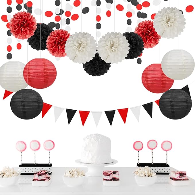 White Red Black Party Decorations - Image 5