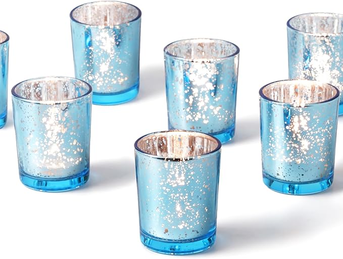 Homemory 24 Pcs Blue Votive Candle Holders, Mercury Glass Candle Holder by Homemory