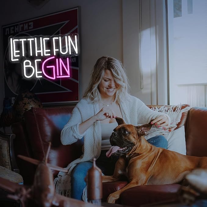 Let The Fun Begin Neon Sign USB Powered White Pink Fun Light Up Sign - Image 7