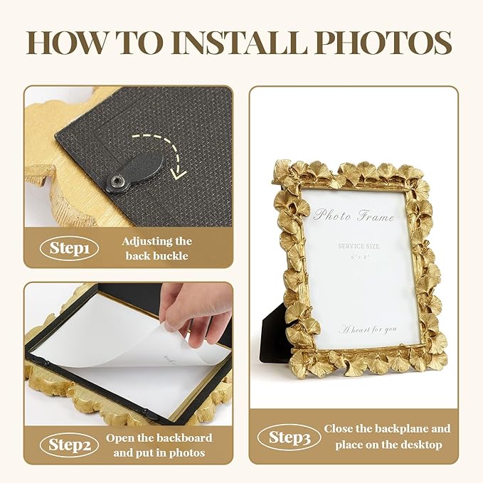 Cuspin 6x8 Picture Frame Gold, Vintage Ornate Leaf Textured Hand-Crafted Resin - Image 8