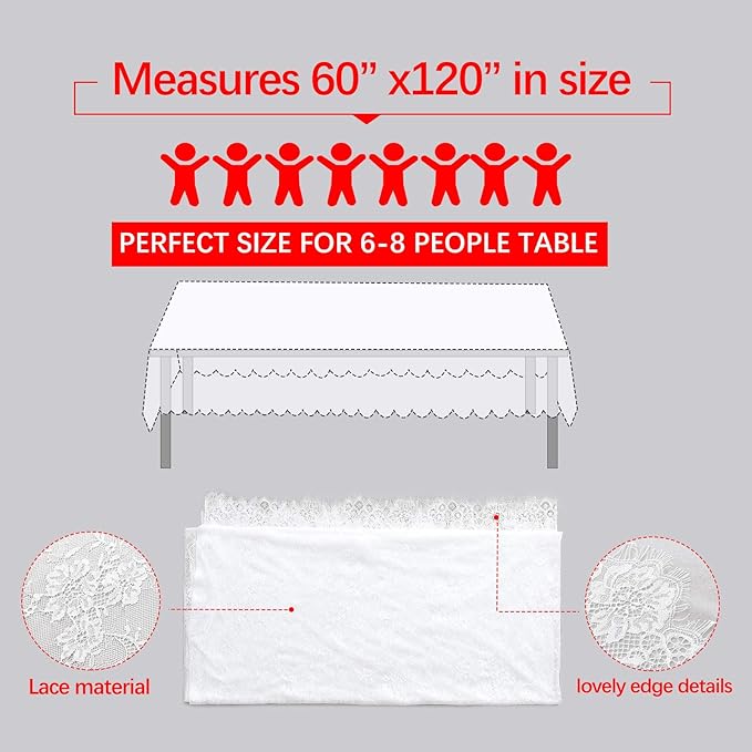 LuoluoHouse White Lace Tablecloth 6pcs Table Fabric 60x120 Inch - Image 5