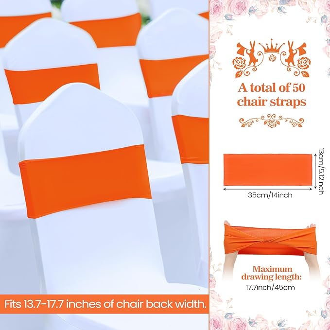 Kinlop 50 Pcs Spandex Chair Sashes Bows Chair Bands Slider Sashes - Image 2