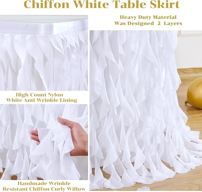 Partisky White Tulle Curly Willow Table Skirt - Image 5