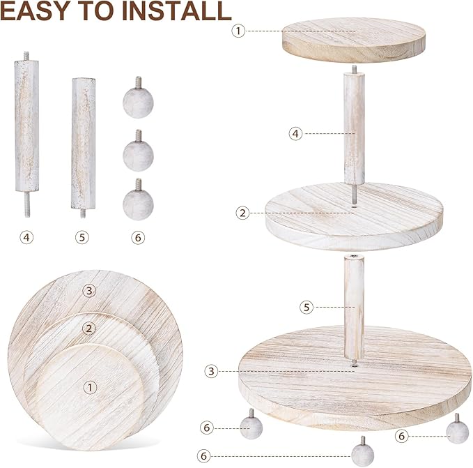 3 Tier Cupcake Stand Round, Wood Cake Stand - Image 7