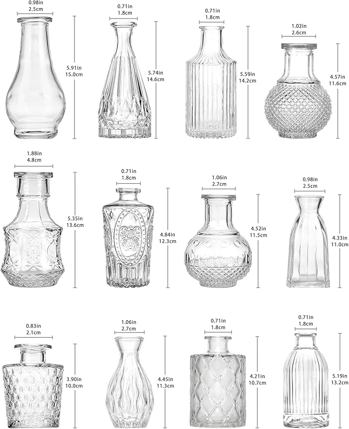 Glass Bud Vases Set of 12, Vintage Small Vases - Image 7