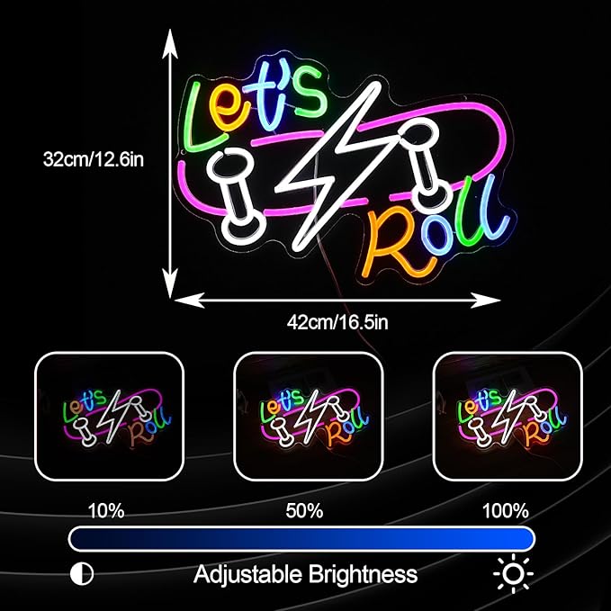 Let’s Roll Neon Sign Dimmable LED Skateboard Sign Light USB Cool Neon Light - Image 4