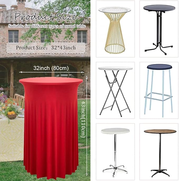 Albassa 2 Pack Cocktail Table Covers 32"x 43" Spandex Stretch Round Cocktail - Image 2