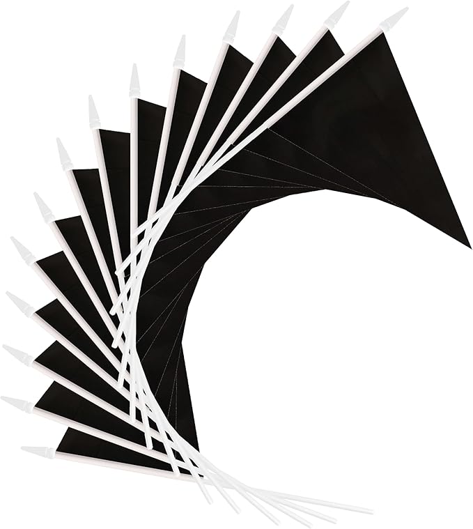 12 Pack Black Pennant Flags Small Mini Hand Held Solid Color Pennant On Sticks - Image 4