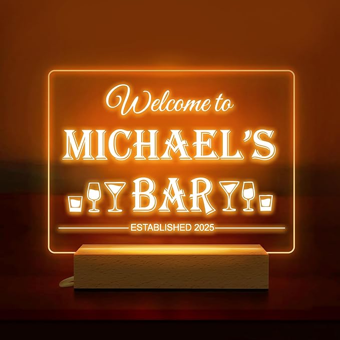 Personalized Bar Gifts for HOME BAR, Custom Name Date Acrylic Light Up Signs by Unknown