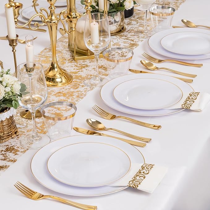 NOCCUR 350PCS Gold Disposable Dinnerware Set - Image 5
